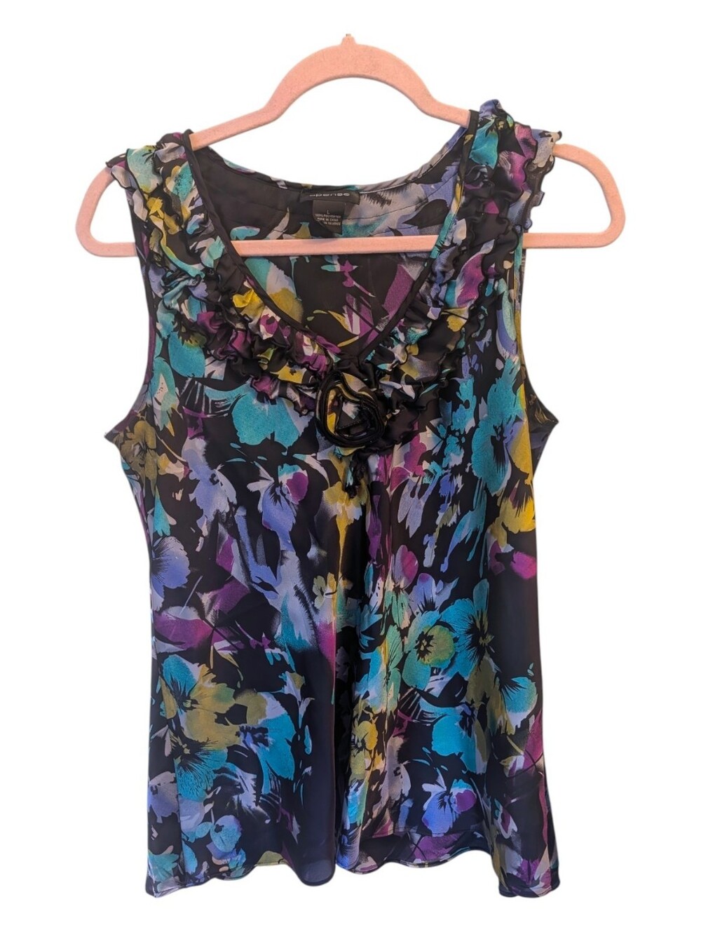Spense Floral Ruffle Tank Top Size Large
